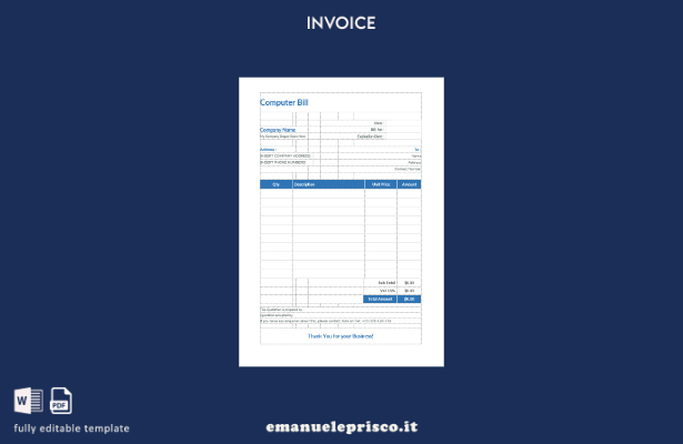modello di formato di fattura per computer in stile verificato